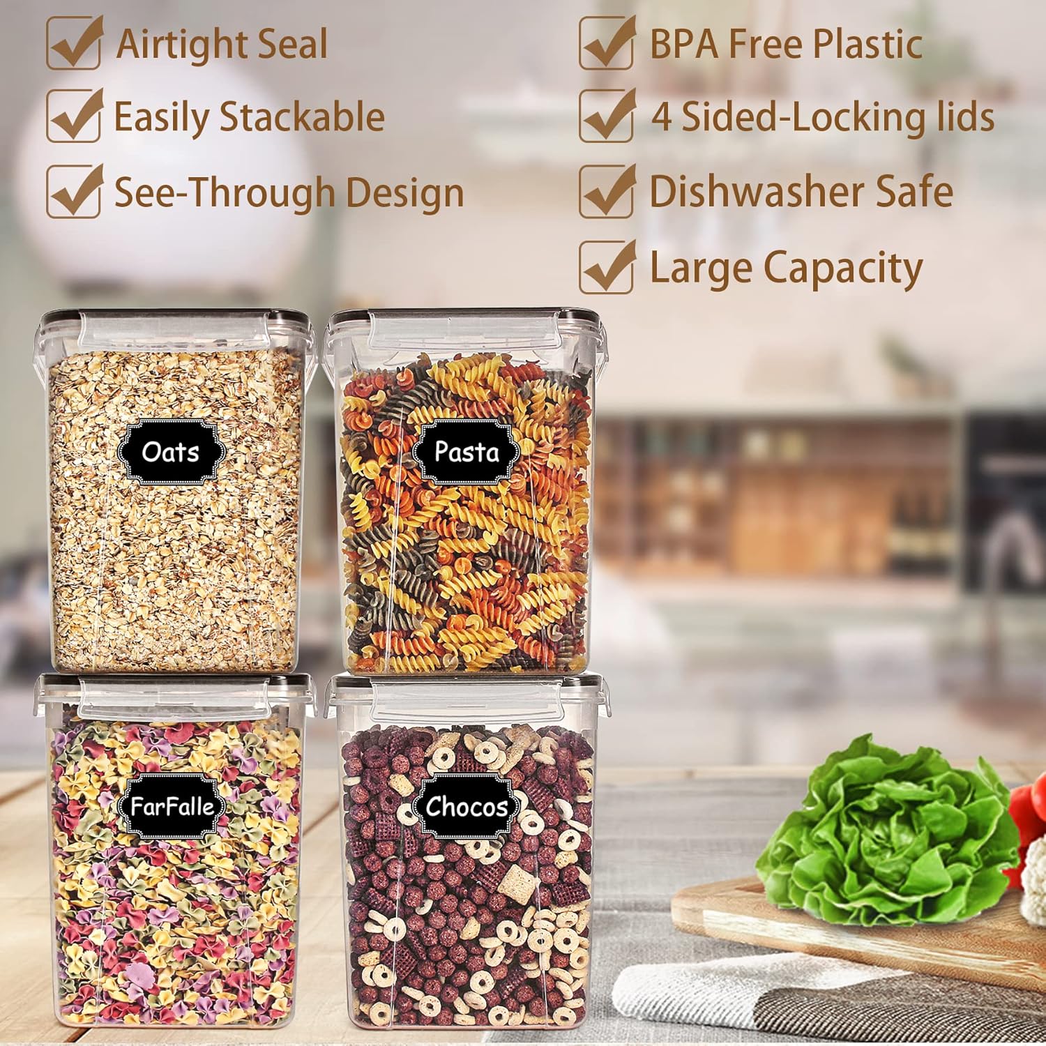 Tyrixma 4 PCS Large Food Stora - Snacks Food Labels review and price
